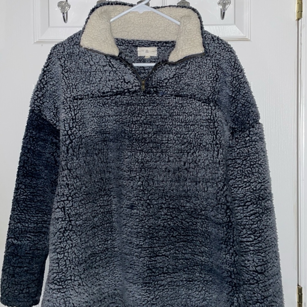 Blue/White Sherpa Half Zip Pullover Sweatshirt Sweater